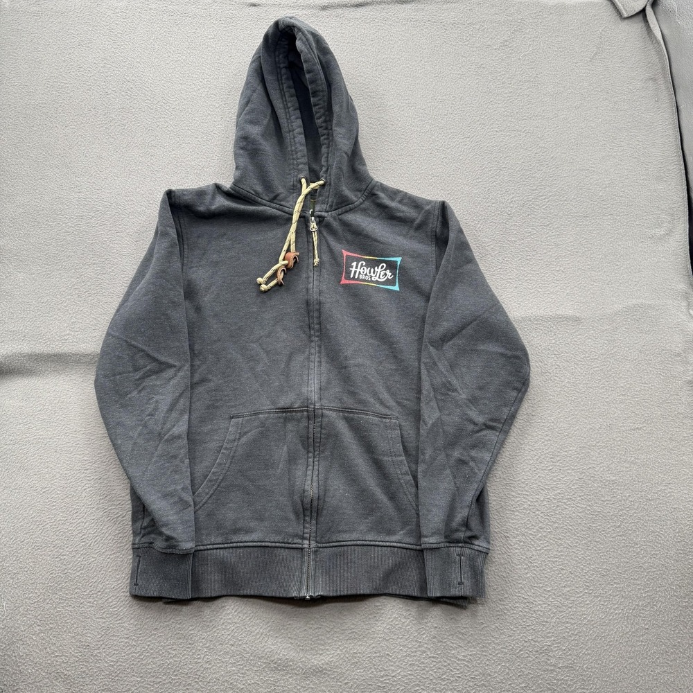 Howler Bros Hoodie Mens Small Gray Full Zip Fleece Sweatshirt‎ Graphic Logo